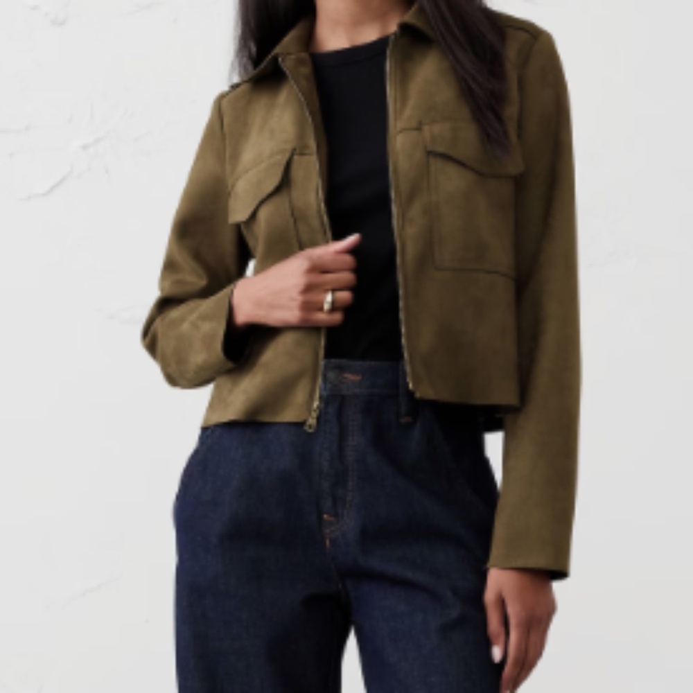 Banana Republic Vegan Suede Cropped Jacket Olive XS